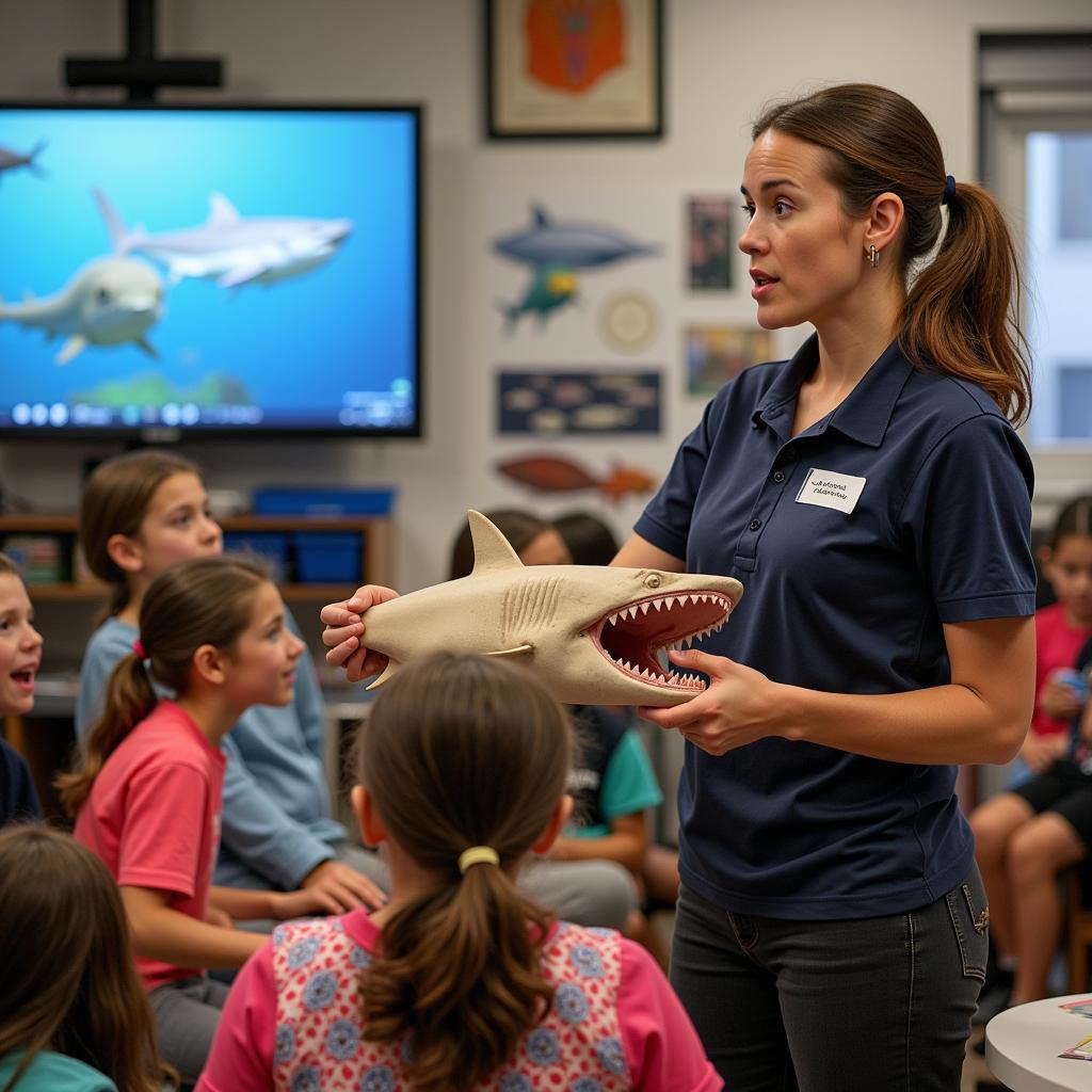 Marine Biologist Educating Children About Sharks