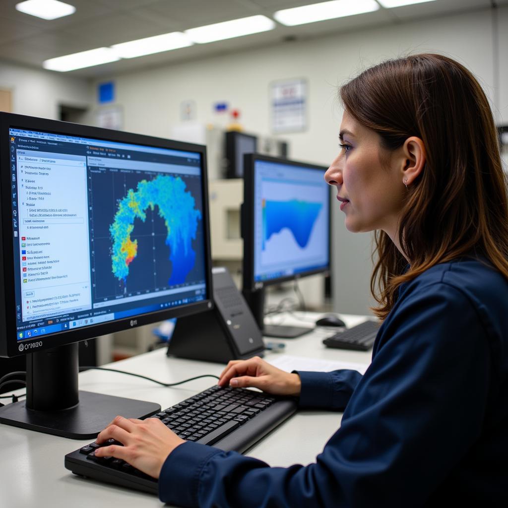 Marine Research Technician Analyzing Data in a Lab