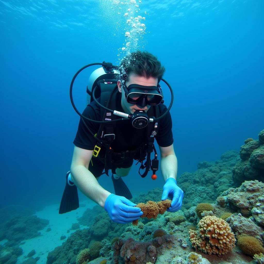 Marine Research Technician Diving to Collect Samples