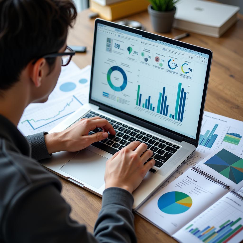 Student analyzing data for their marketing research masters degree