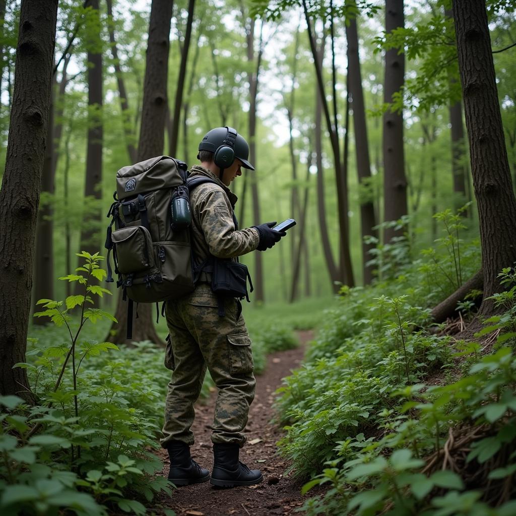 Midwest Bigfoot Researcher Investigating in a Forest