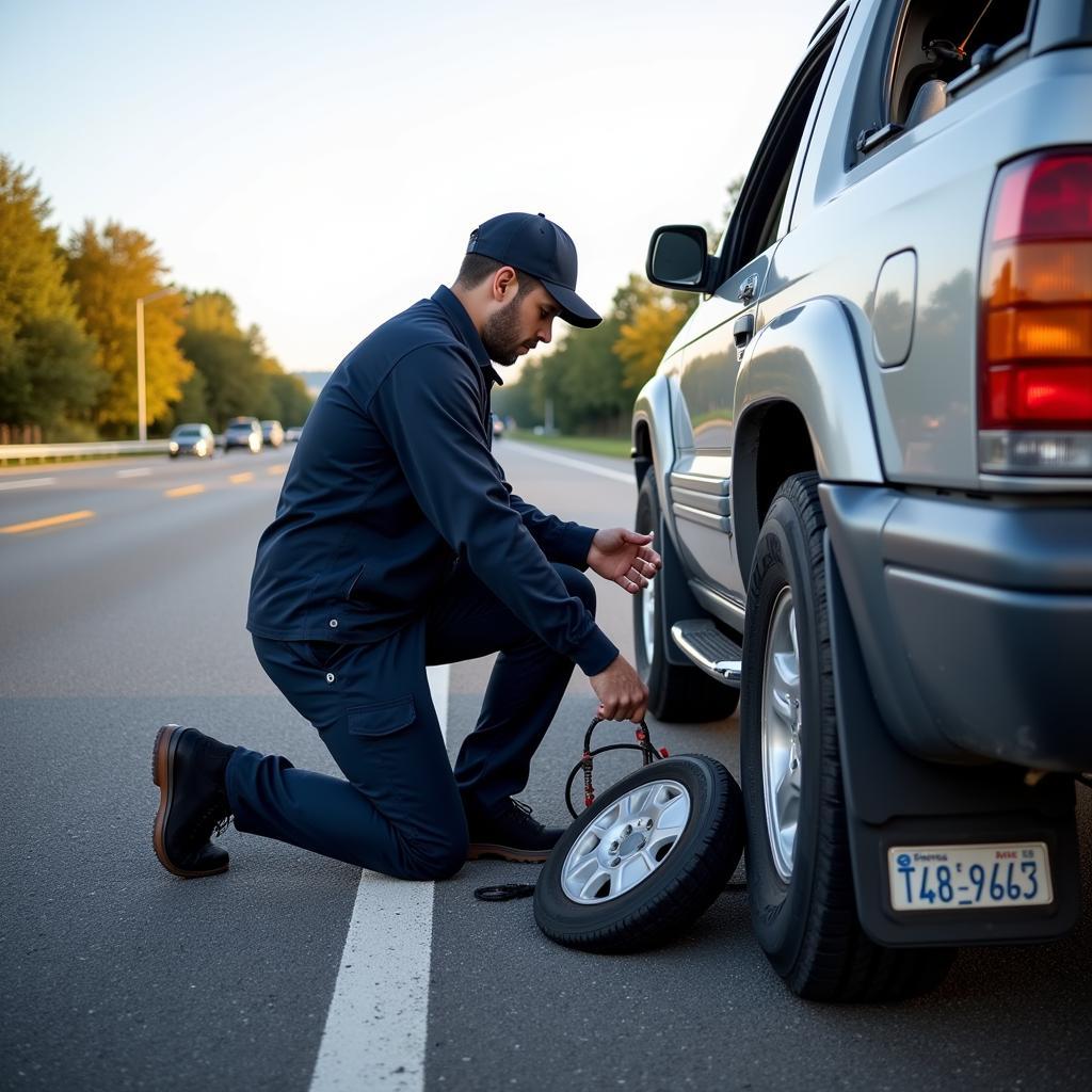 Mobile Tire Repair Technician at Work