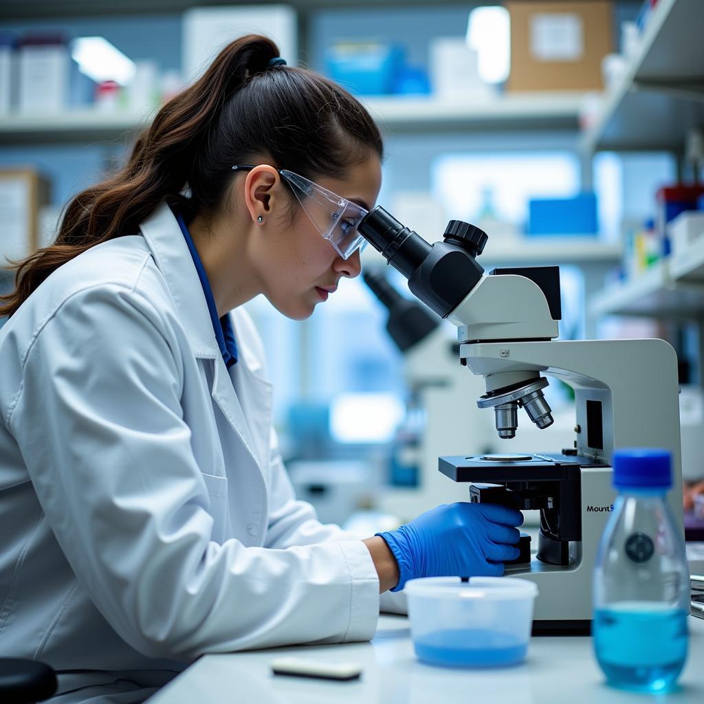 Mount Sinai Research Lab Scientist at Work with a Microscope