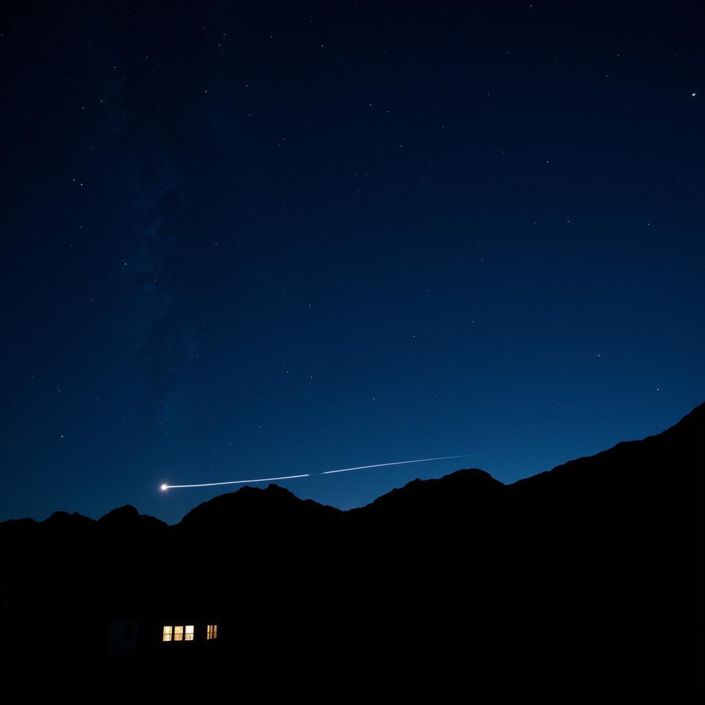 Night Sky Above a Mountain Research Station with Unexplained Light