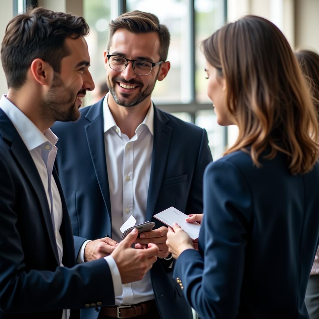 Professionals networking at a research and development conference