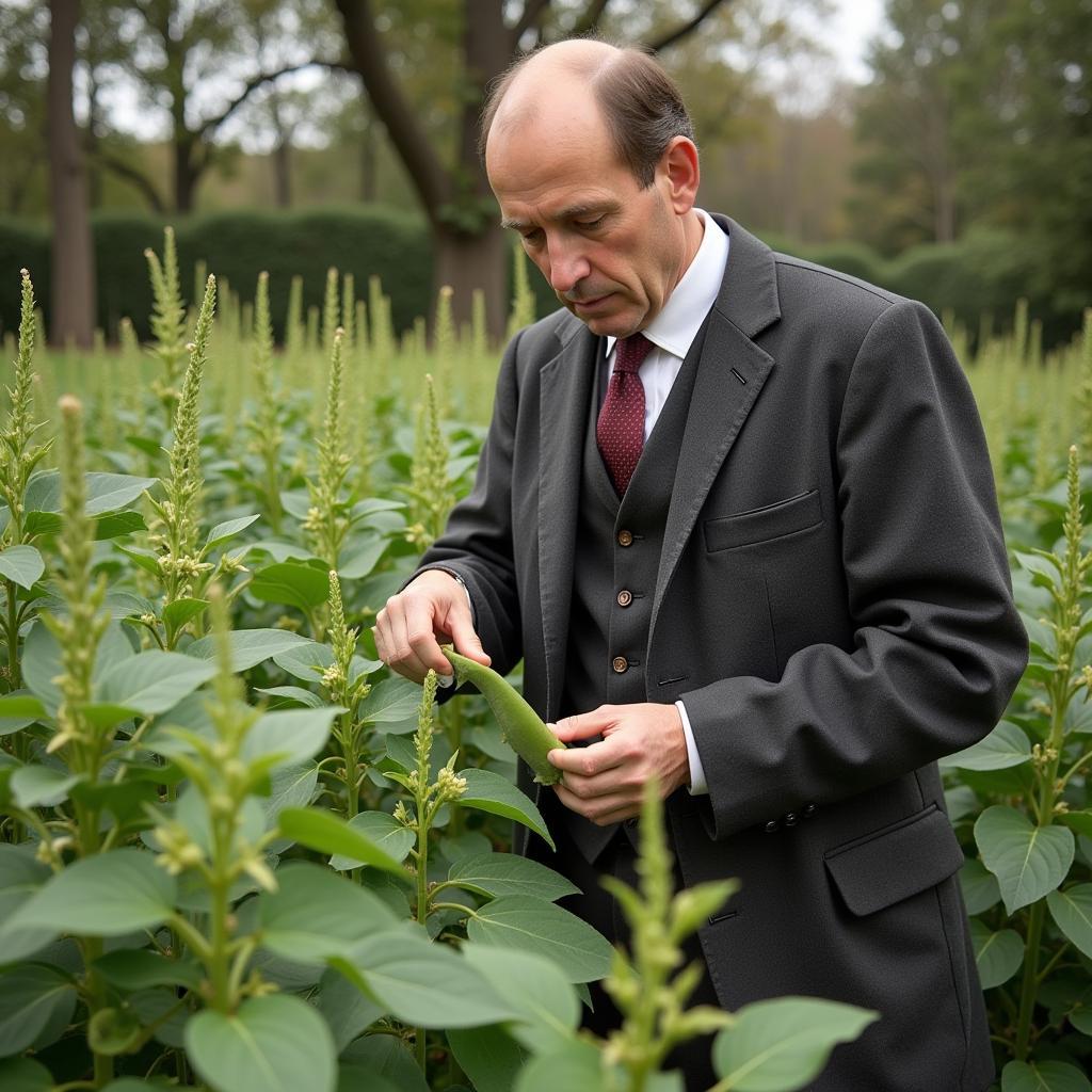 Gregor Mendel conducting pea plant experiments