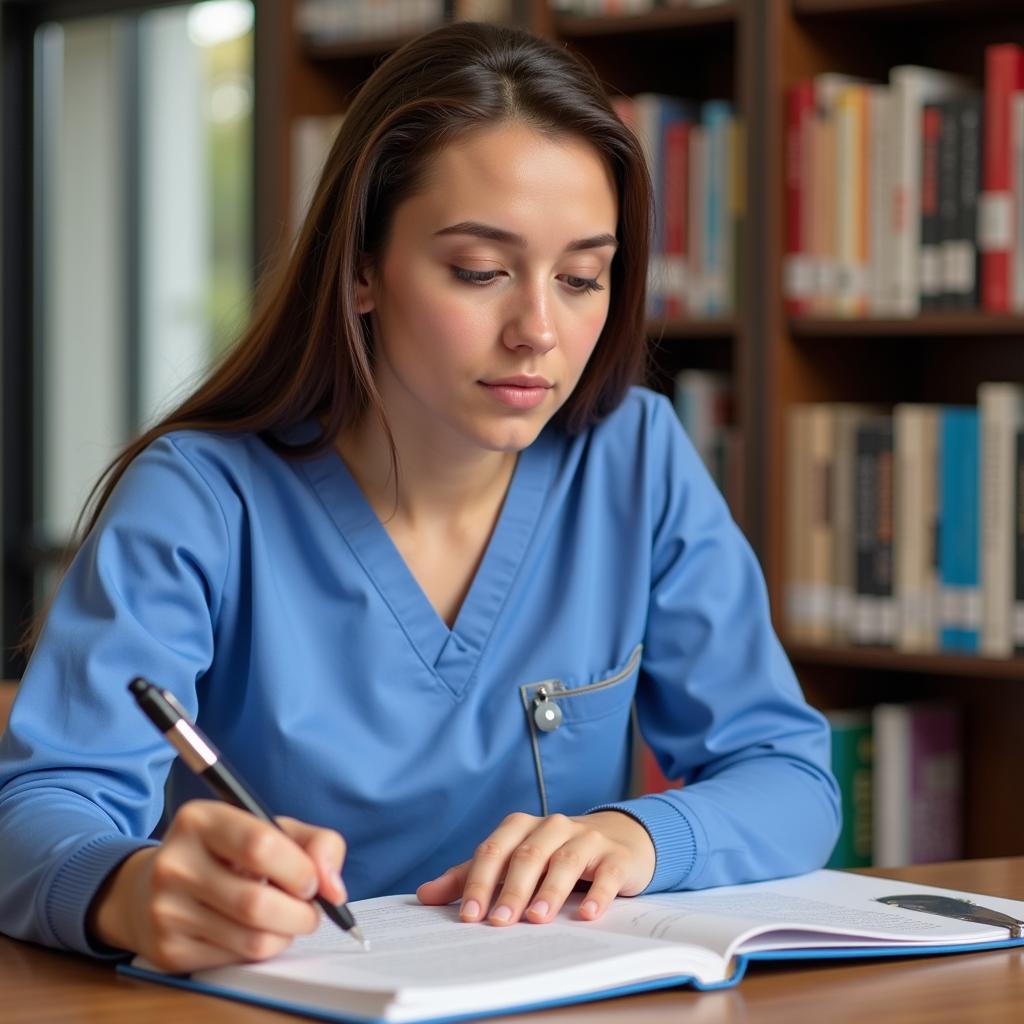 Nursing Student Studying Research Textbook