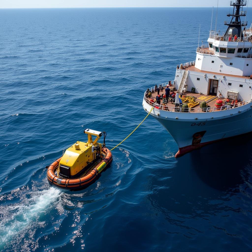 Ocean Research Ship Deploying ROV