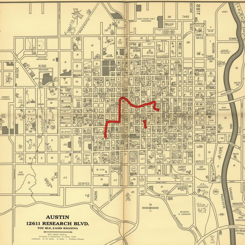 Historic Map of Austin Highlighting the Area Around 12611 Research Blvd