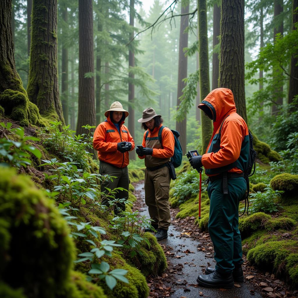 Olympic National Park Rainforest Research Team Conducting Field Study