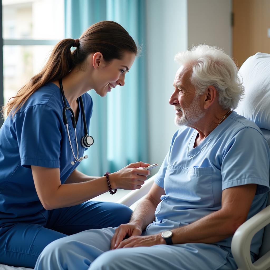 Medical student interacting with patient during orthopedic research