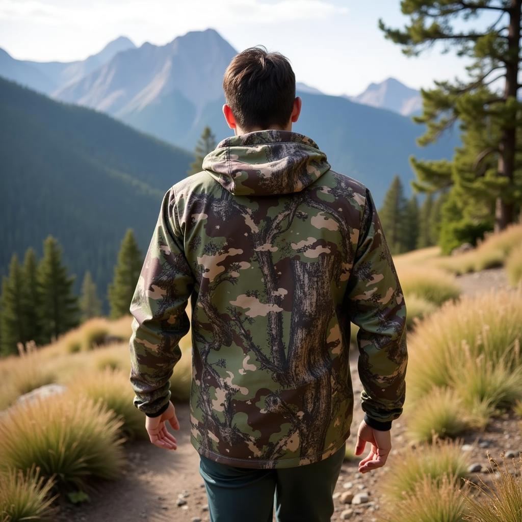 Outdoor Research Camo Jacket on Hiking Trail