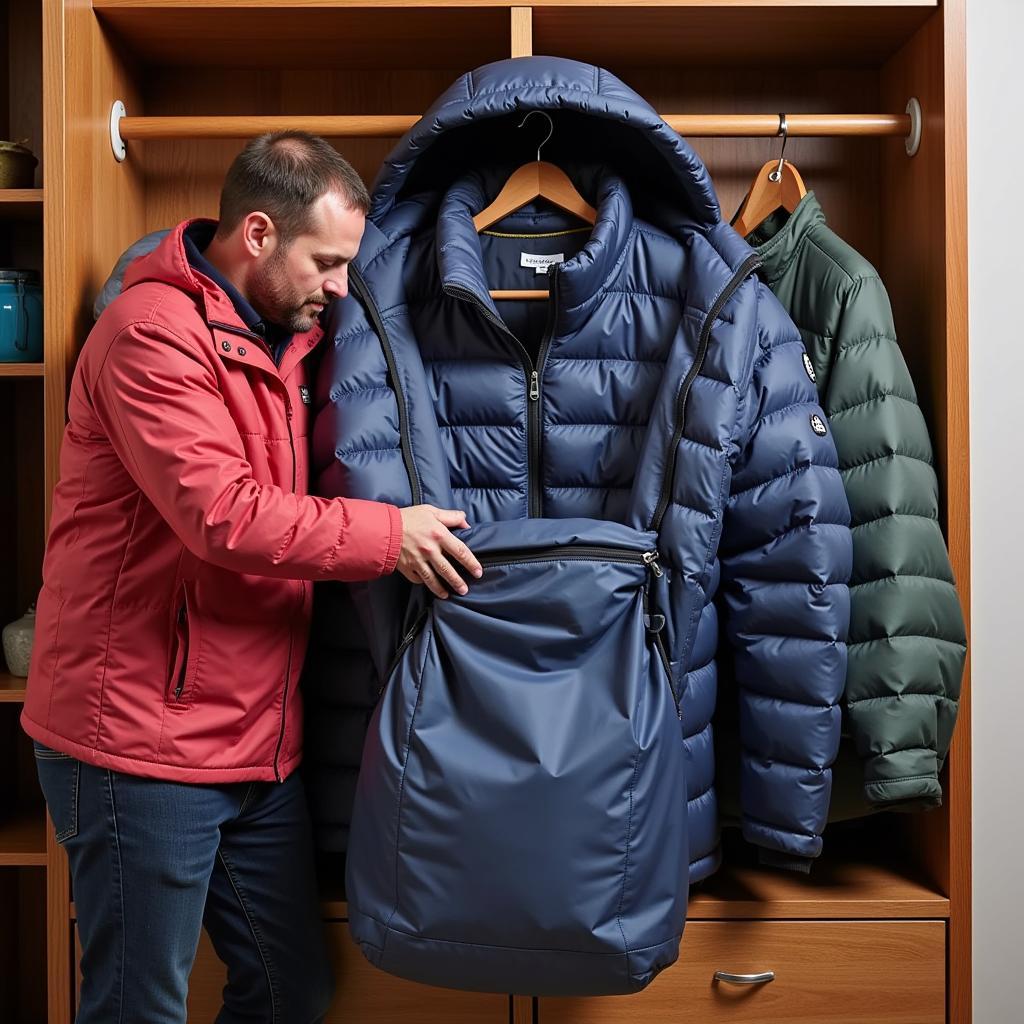 Properly storing a down jacket in a breathable storage bag