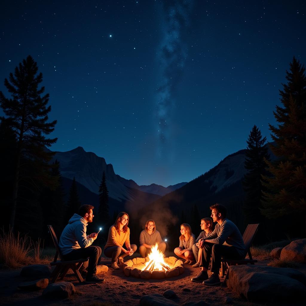 Friends and Family Sharing Campfire Stories During an Outdoor Research Trip