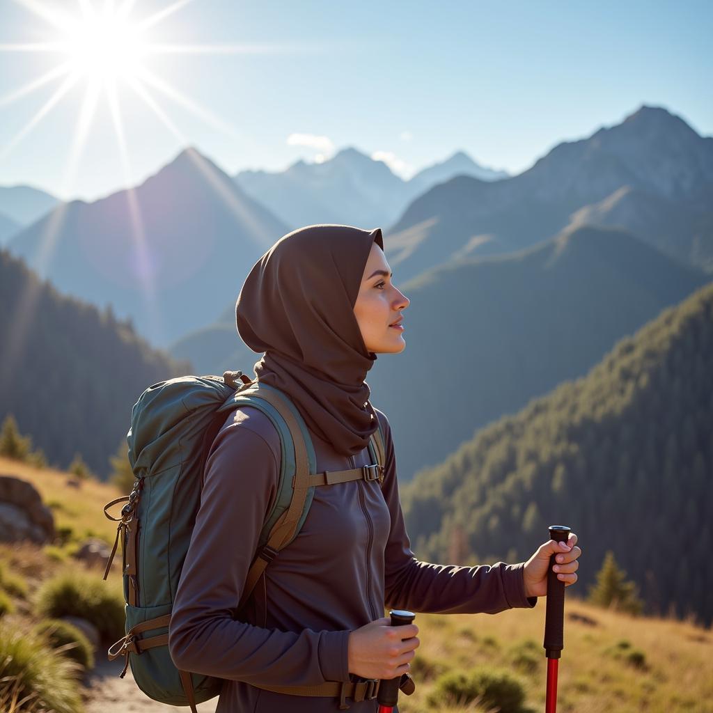 Woman Hiking in an Outdoor Research Hijab