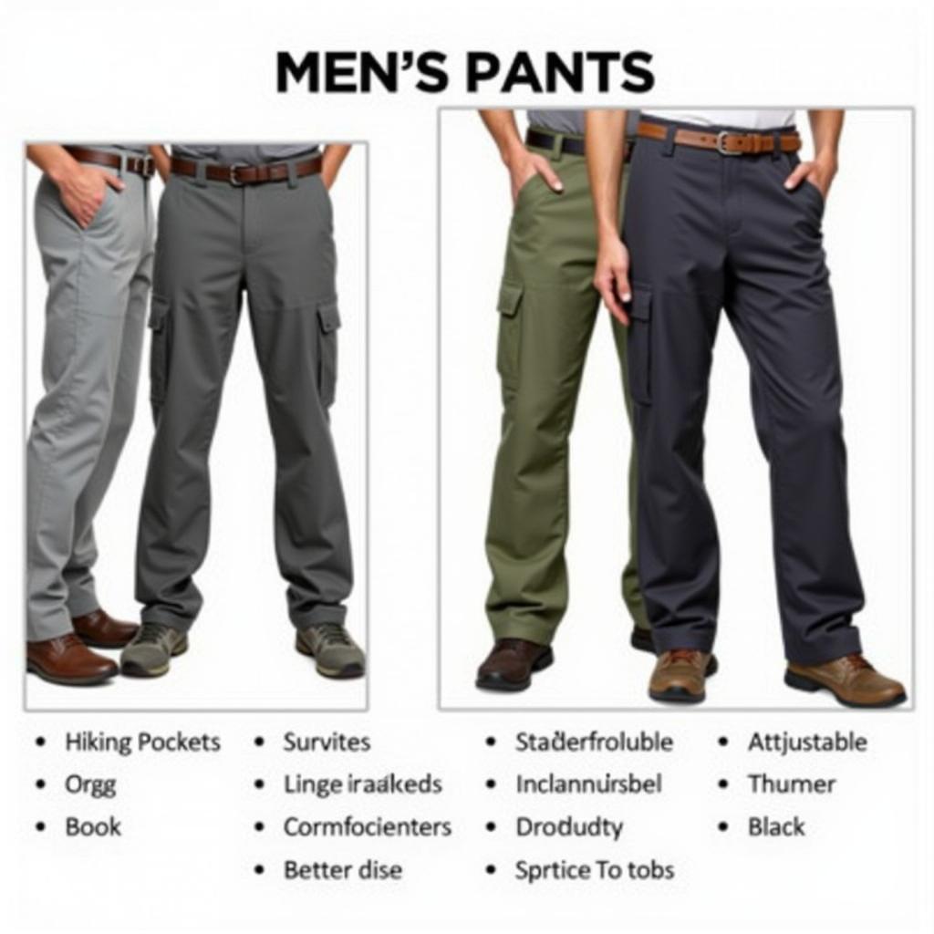 Different styles and colors of Outdoor Research men's pants