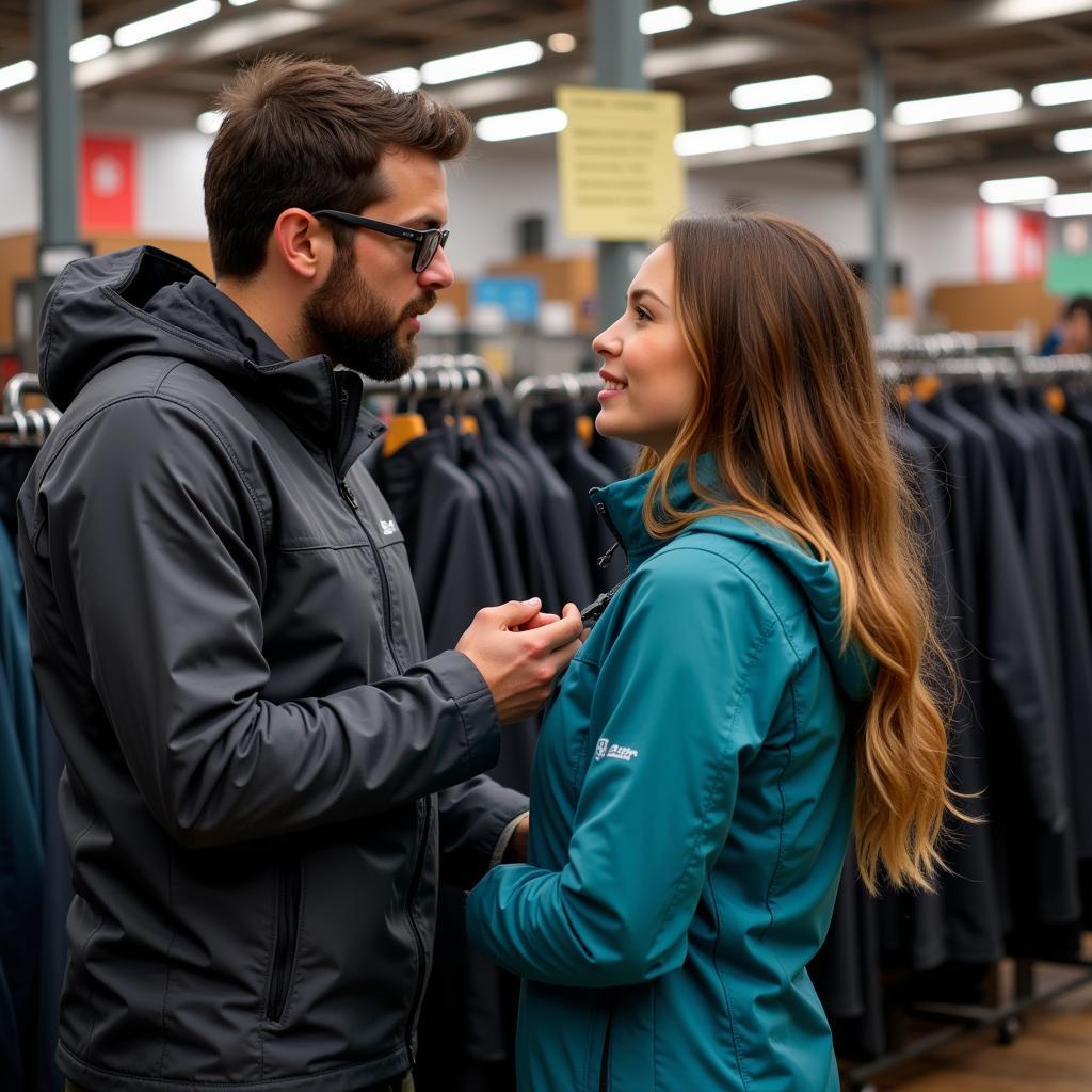 Outdoor Research Outlet Sale: Customer Examining Jacket