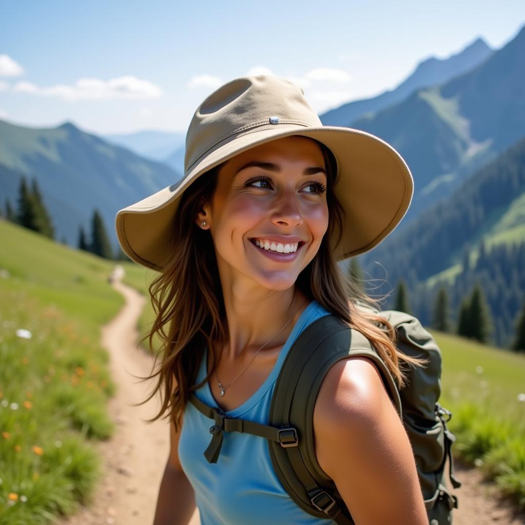 Woman Hiking in an Outdoor Research Sun Hat