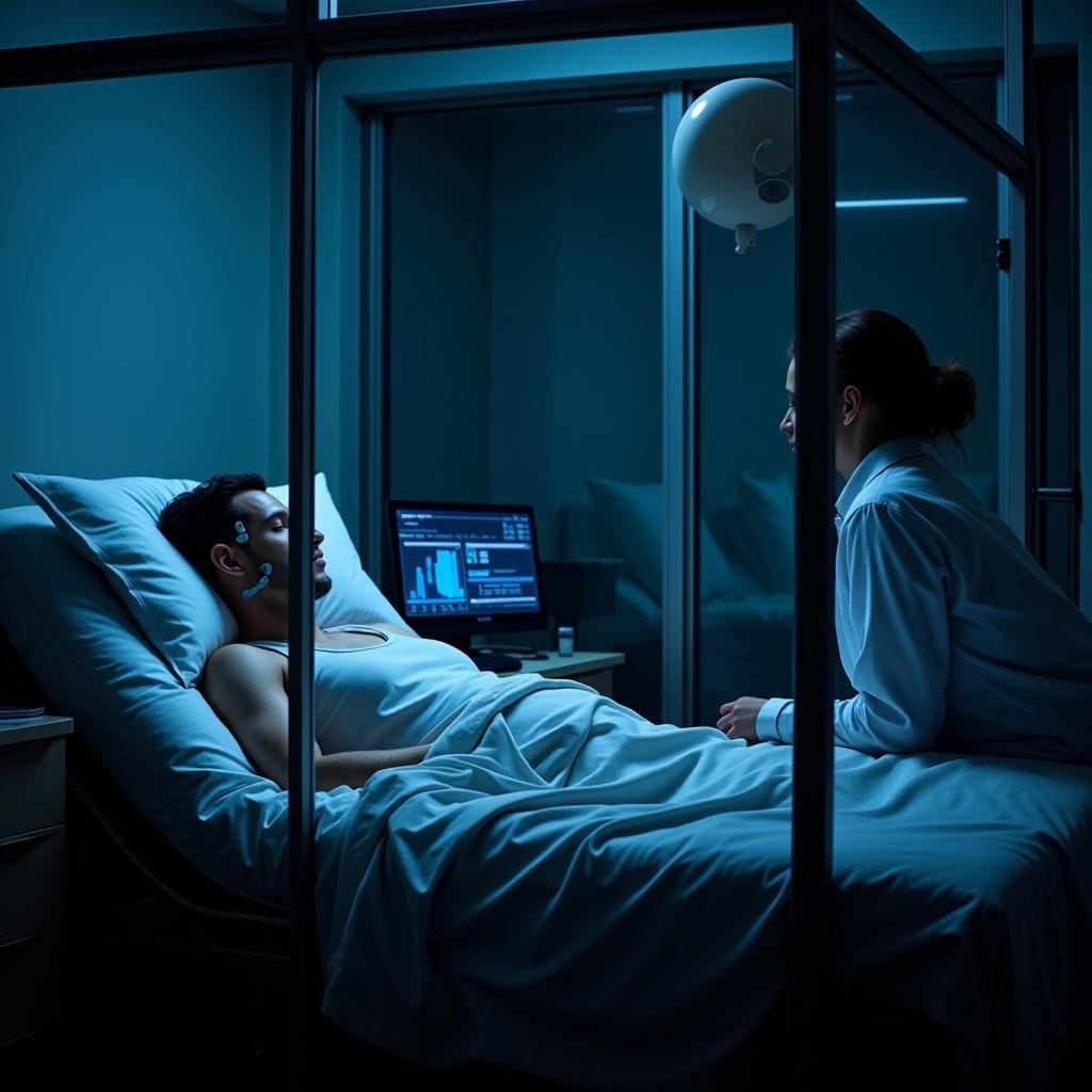 Participant Undergoing a Paid Overnight Research Study in a Sleep Lab