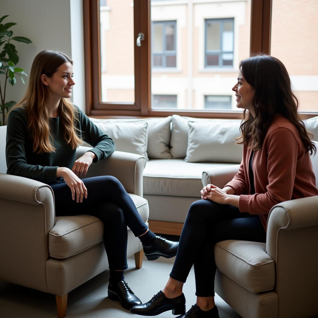 A participant being interviewed for a paid research study