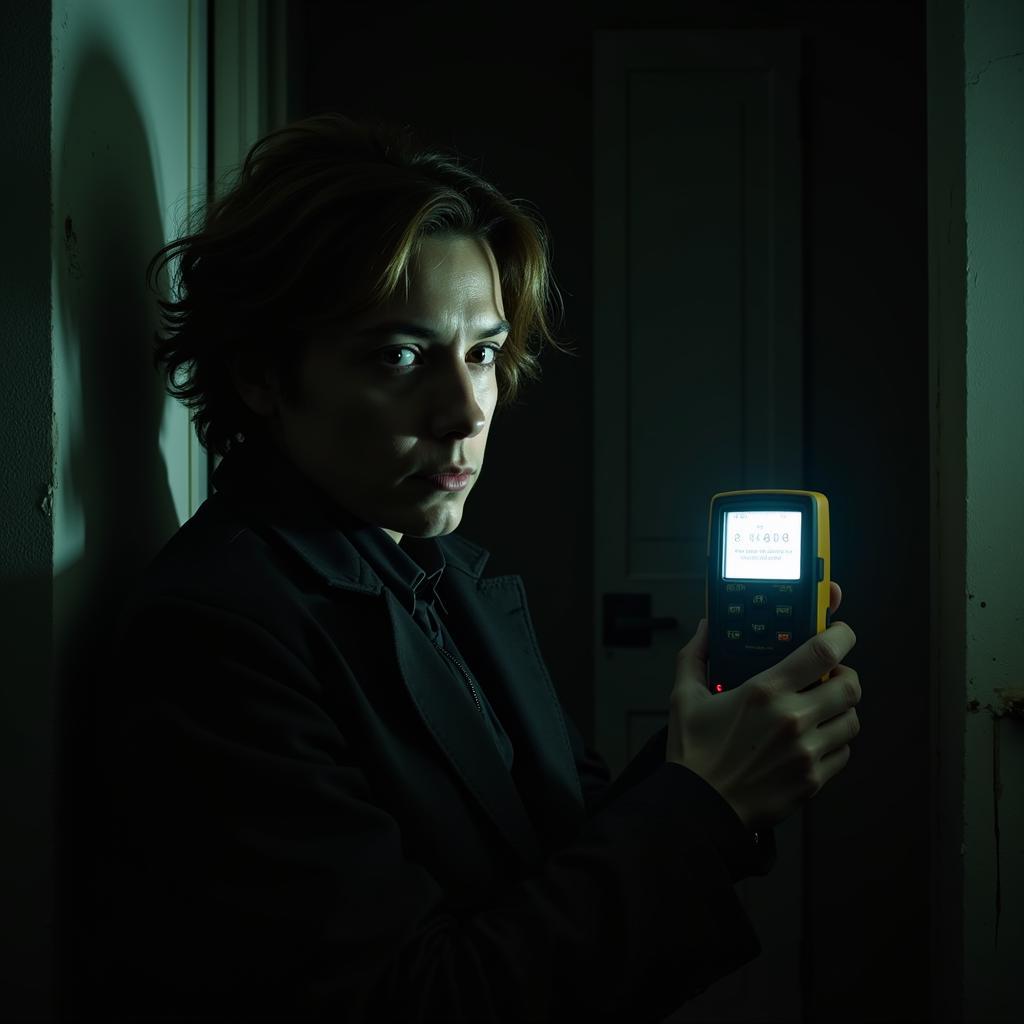 Paranormal Investigator Using EMF Meter