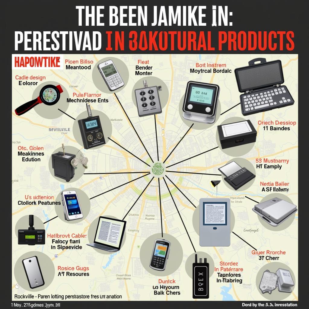 A table with various paranormal investigation tools, including an EMF meter, a voice recorder, and a thermal camera. A map of Rockville, MD is visible in the background.