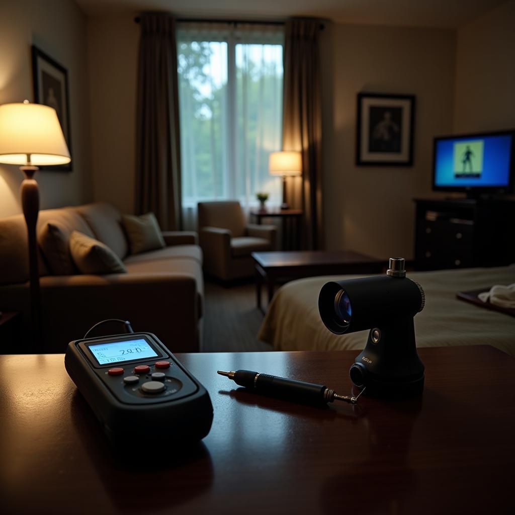 Paranormal investigation equipment in an extended stay room