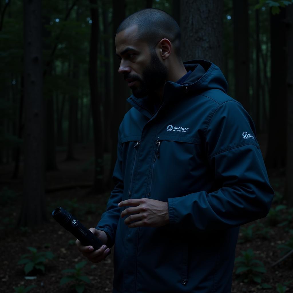 Paranormal Investigator Wearing Outdoor Research Jacket