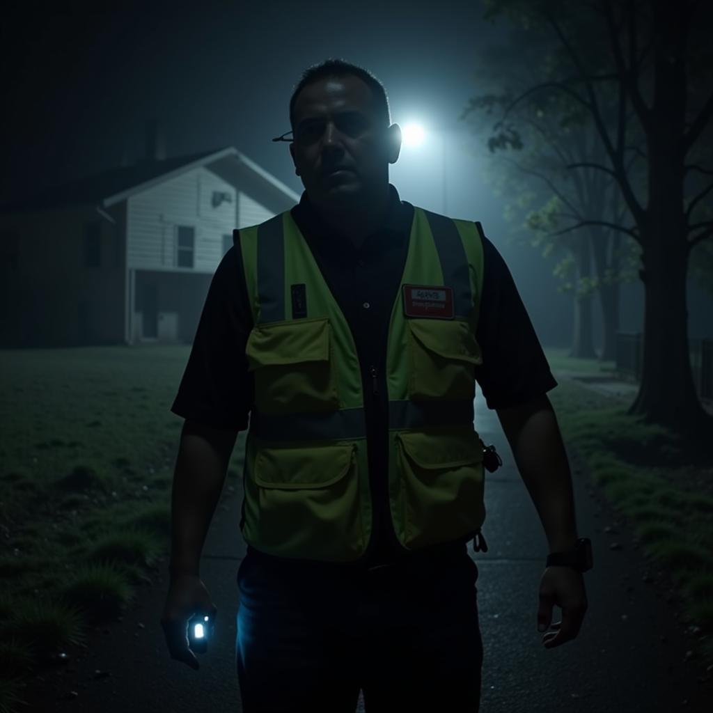 Paranormal Investigator with Outdoor Research Vest at Night