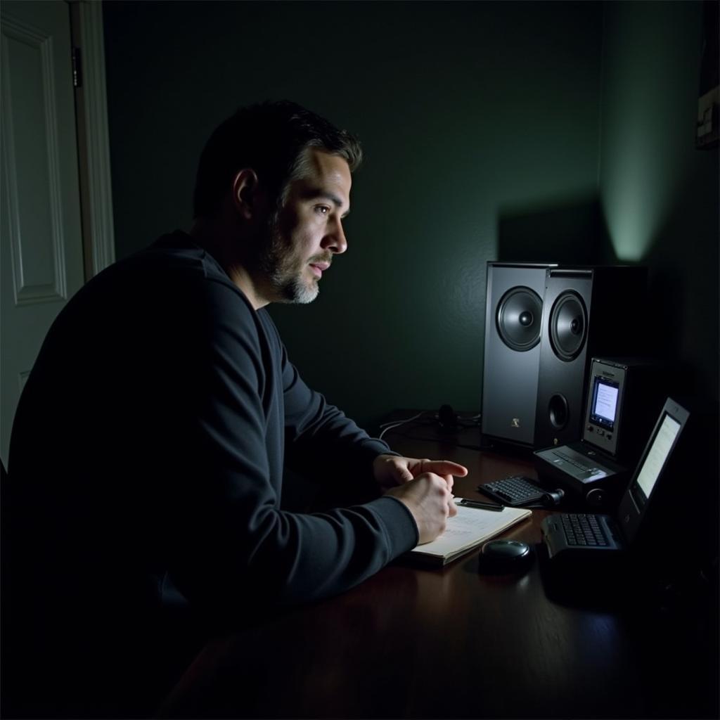 Paranormal Investigator Using Acoustic Research Speakers