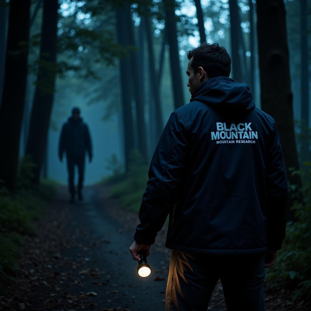 Paranormal Investigator Wearing Black Mountain Mountain Research Jacket