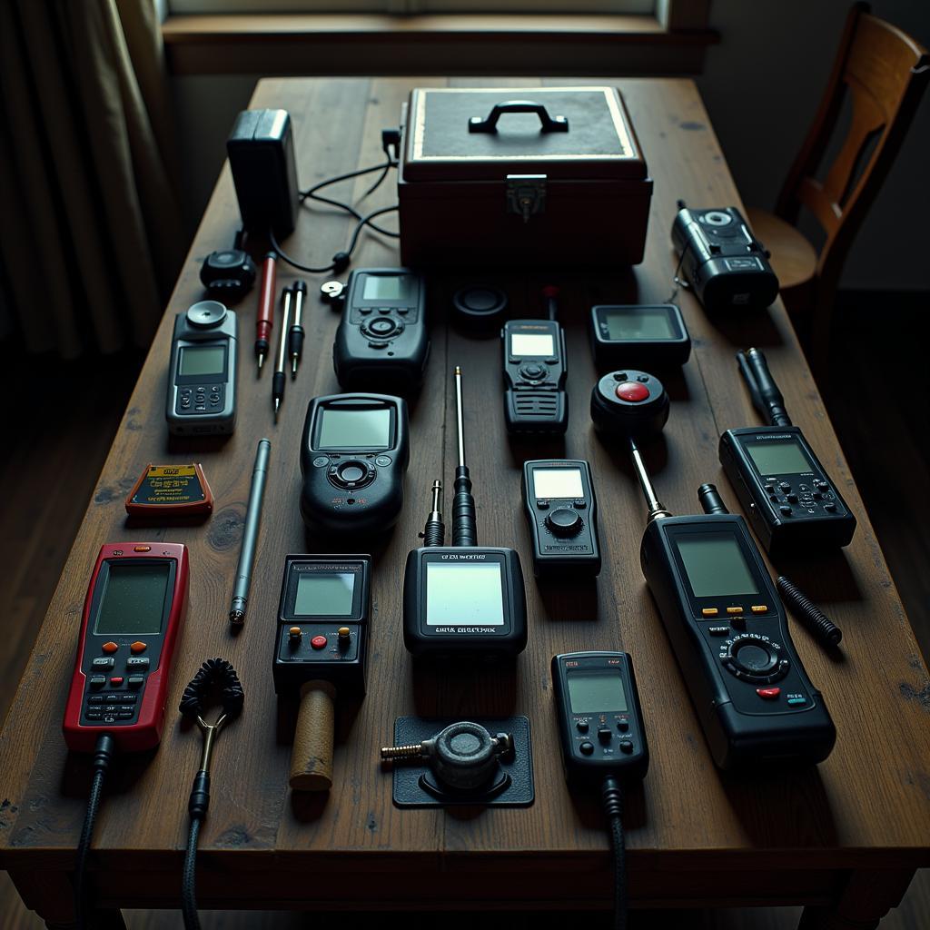 Paranormal Research Equipment Displayed on a Table