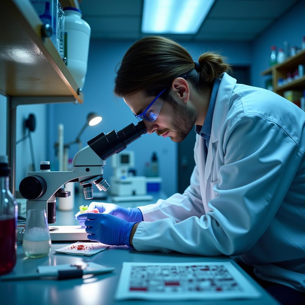 Paranormal Research Lab Technician Analyzing Samples