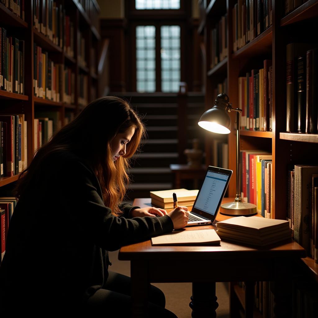 Student Researching Paranormal Topics in Cornell University Library