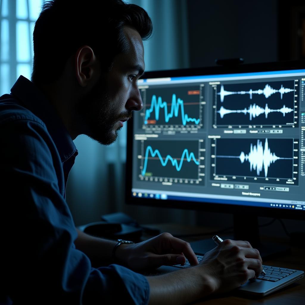 Paranormal Researcher Analyzing Data on a Computer