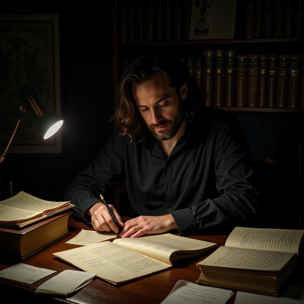 Paranormal Researcher Reviewing Documents