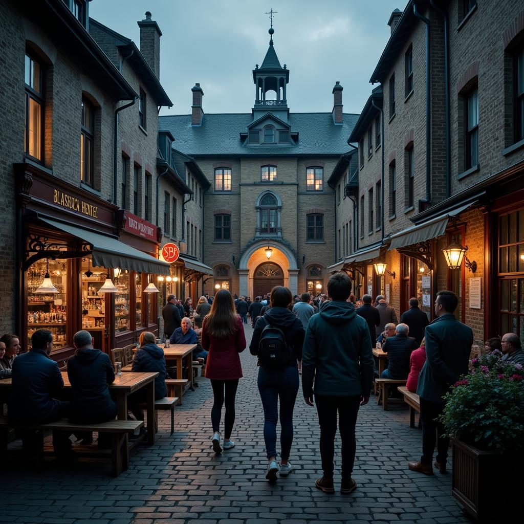 Tourists visiting a reportedly haunted location, contributing to the local economy