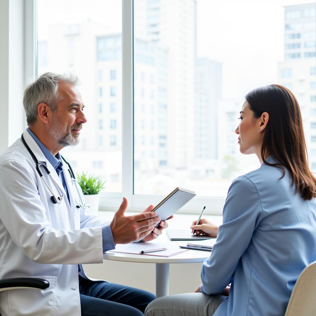 A doctor and patient discussing treatment options together