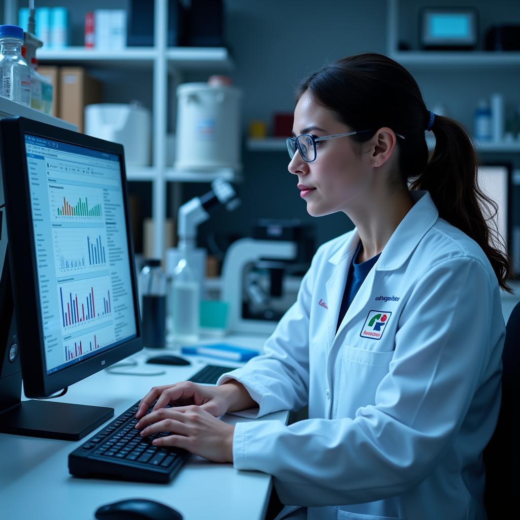 Pharmaceutical Research Scientist Analyzing Data in a Lab