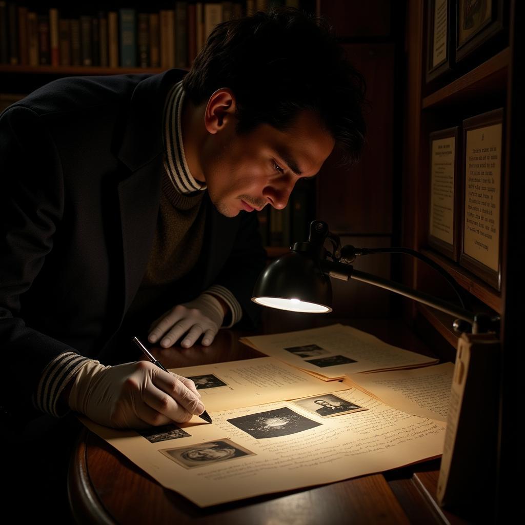 PhD Researcher Examining Archival Documents Related to Paranormal Phenomena