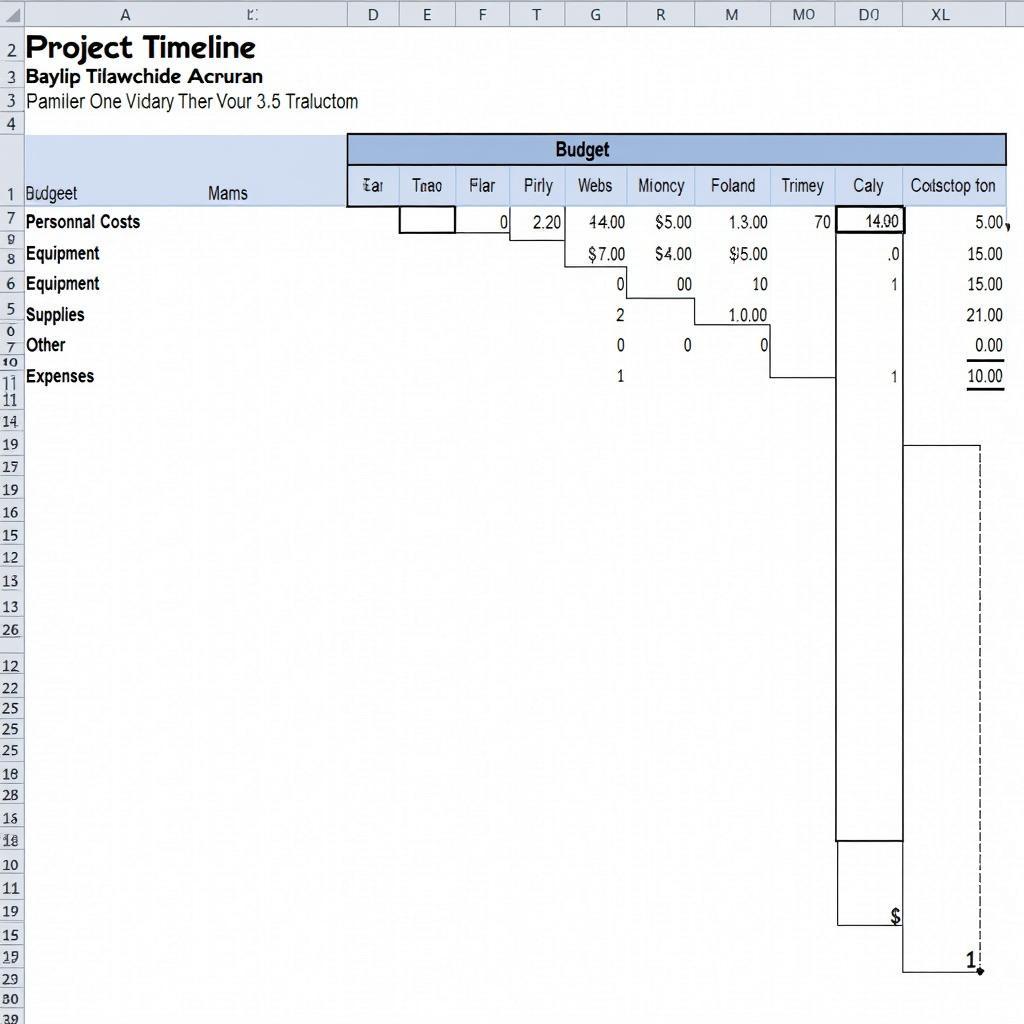 Spreadsheet illustrating the Project Timeline and Budget for the PHS 398 Research Plan