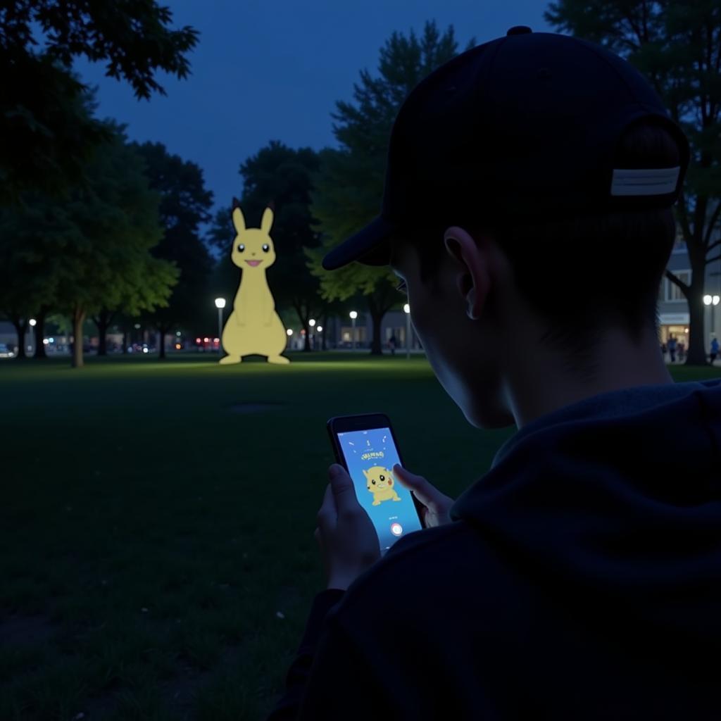 Pokemon Go Player Exploring at Night