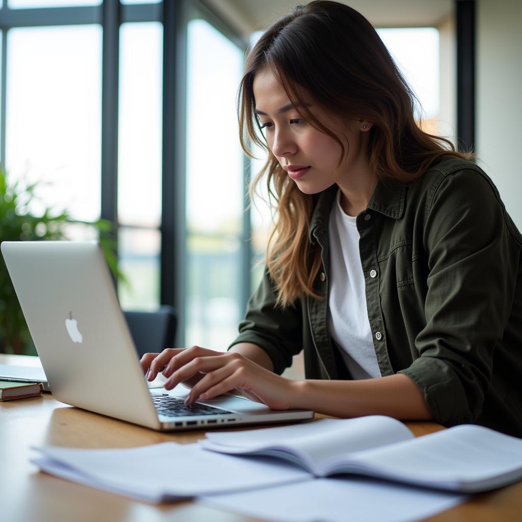 Policy Research Intern Working on Laptop