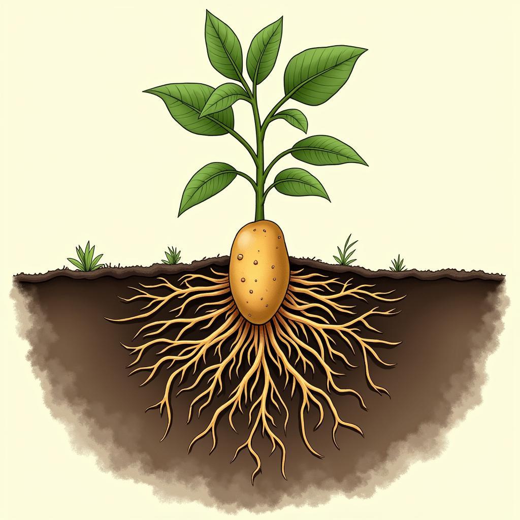 Potato Plant Roots and Mycelium Network