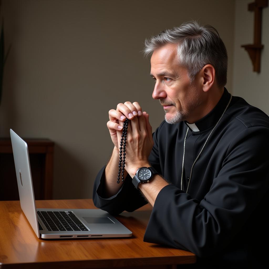 Priest Reflecting on Faith and Technology