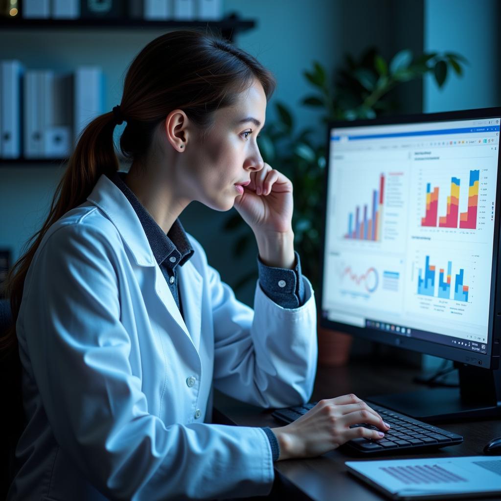 A psychology researcher analyzing data on a computer screen