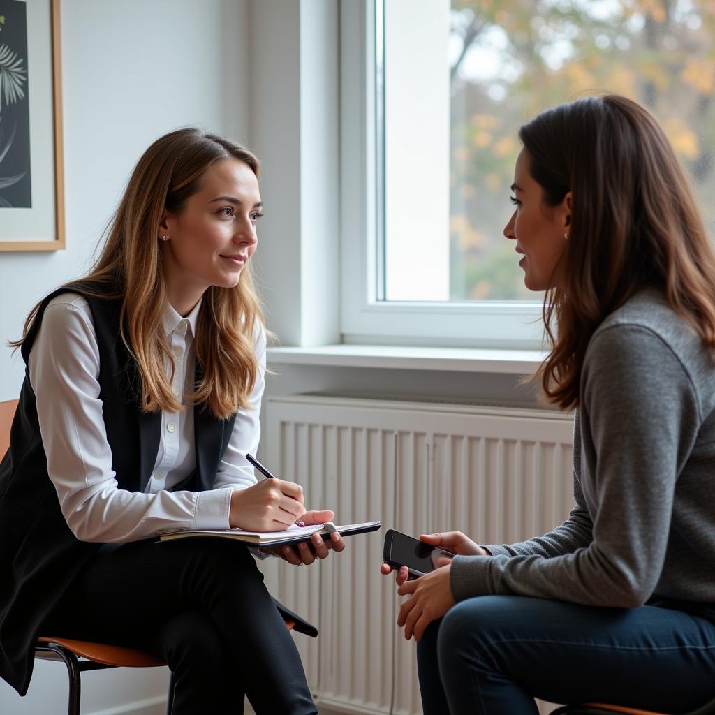 A psychology researcher conducting an interview