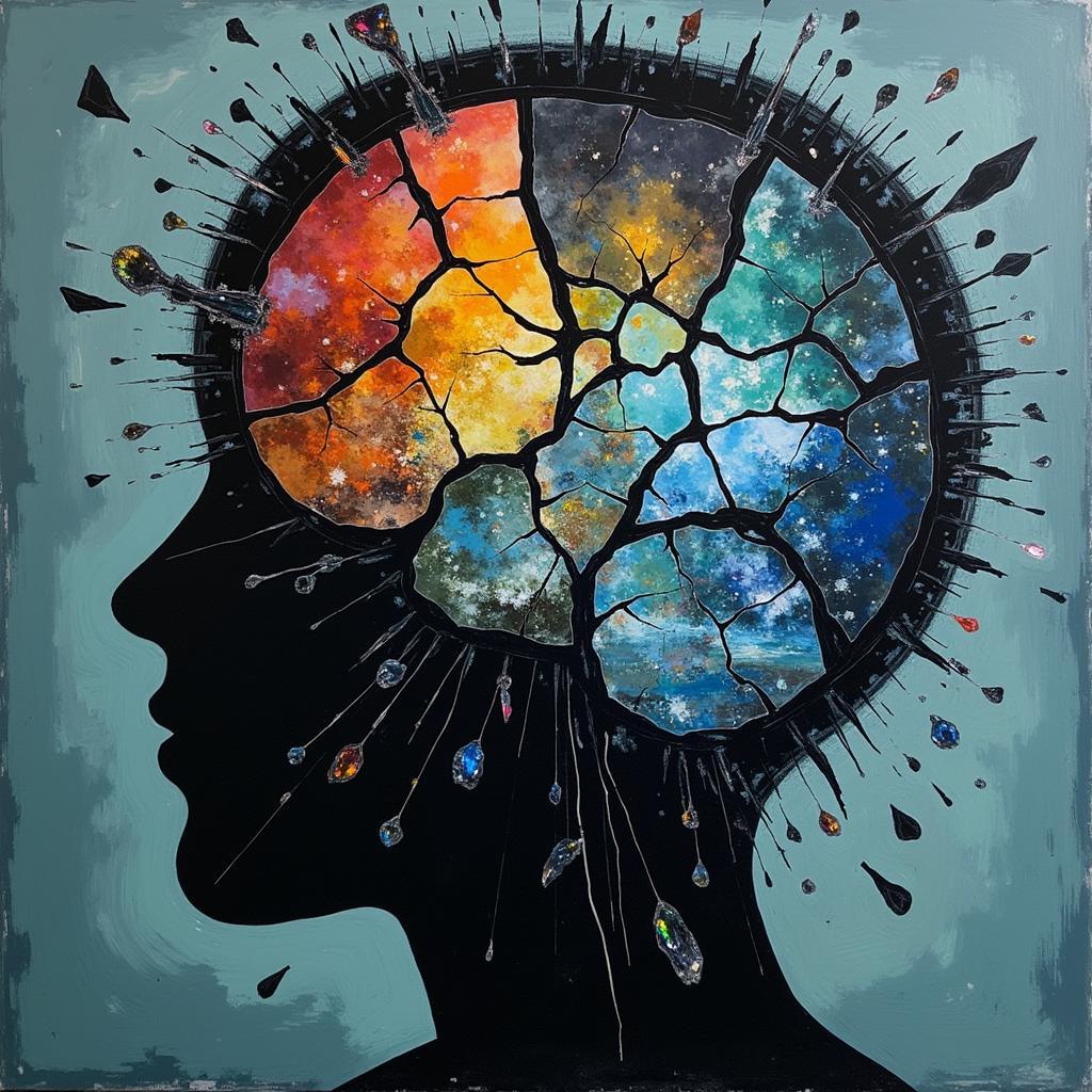 Psychotic Disorders Research Focus: An abstract representation of a fractured mind, symbolizing the distorted perceptions and fragmented thinking often associated with psychotic disorders.