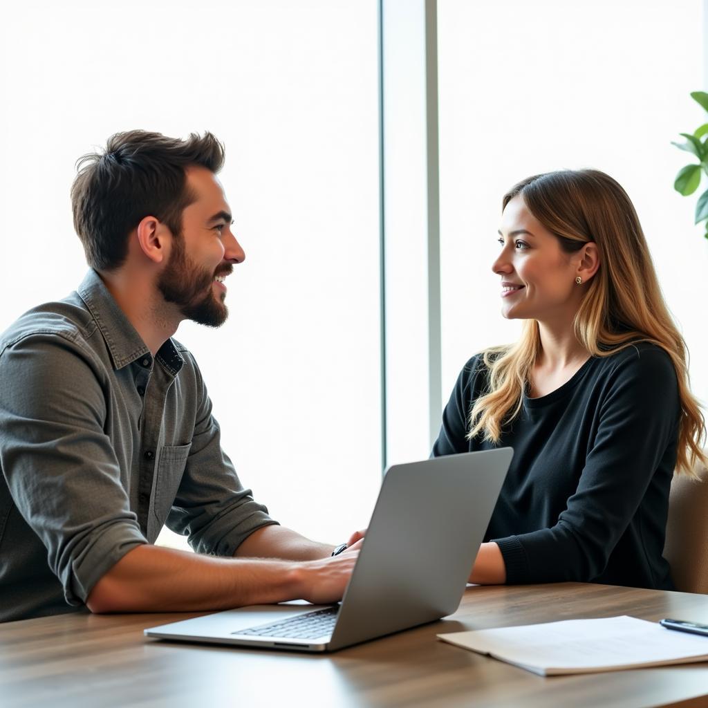 A researcher conducting a qualitative interview, demonstrating active listening and engagement.