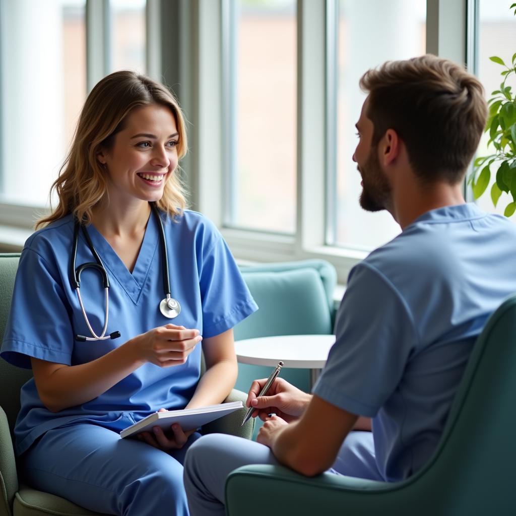 Nurse conducting a patient interview for qualitative research